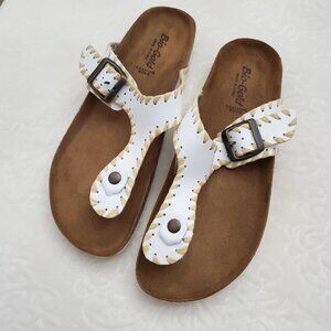 Bio Gold Women's Soft Footbed Adjustable Leather Rafia Trim Thong Sandal Size 9